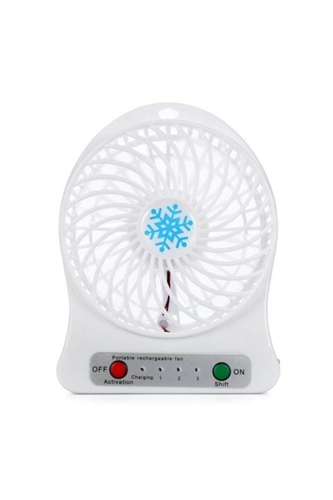pazariz Masa Üstü Şarjlı Mini Vantilatör 3 Kademeli Usb Mini Fan Beyaz