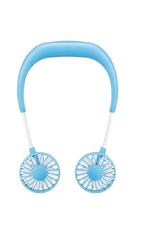 Kakusan Boyun Askılı Kablosuz Şarjlı Taşınabilir Seyahat Ayarlanabilir Mini Fan Vantilatör Mavi