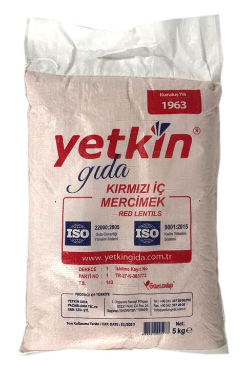 Yetkin Yerli Kırmızı Mercimek Yaprak Tane 5 Kg