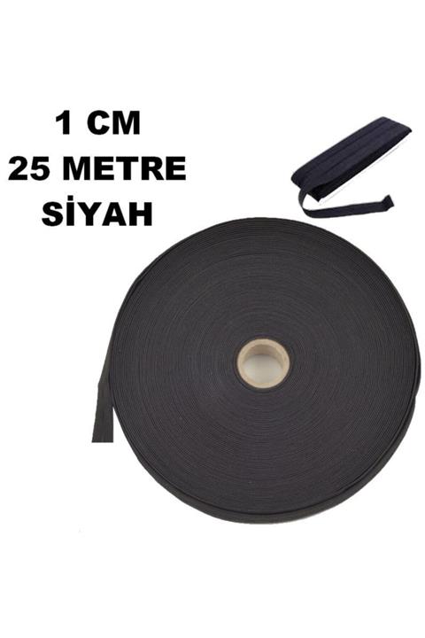 İplika Lastik Sert Yumuşak Çamaşır Don Etek Bel Paça Bebe Lastiği Yassı Yumuşak 1 Cm Siyah 25 Metre