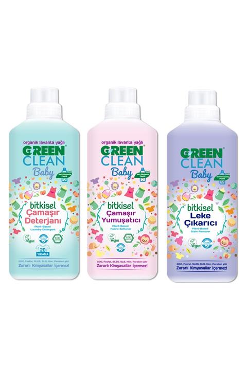 Green Clean Baby Organik Bitkisel Çamaşır Detarjanı 1 Lt + Yumuşatıcı 1 Lt + Leke Çıkarıcı 1 Lt