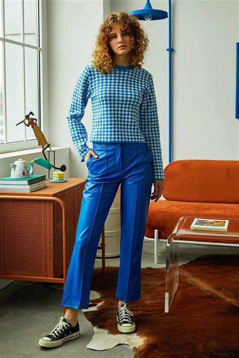 Hooopstore Bootcut Deri Pantolon - Saks Mavisi