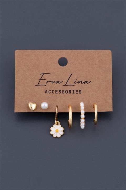 Ervalina Papatya Figürlü Kombin Küpe Set 284