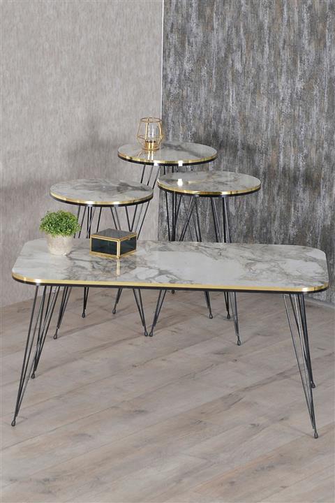 GOLDFALEZ Zigon Sehpa Ve Orta Sehpa Kr Set Siyah Tel Ayak Çift Altın Efes