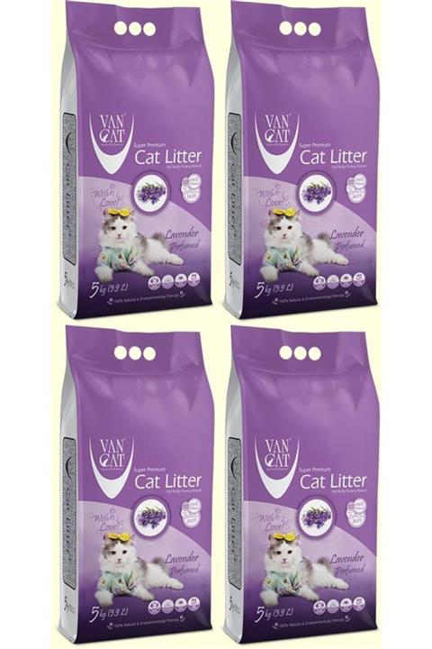 Vancat Lavanta Kokulu Ince Tane Topaklaşan Kedi Kumu 5 Kg X4 Adet