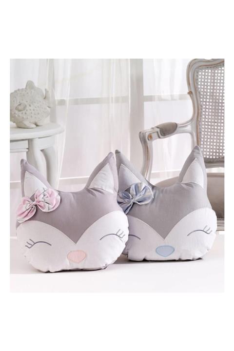 Momi Shop Momishop Fox Figürlü Dekoratif Yastık Mavi