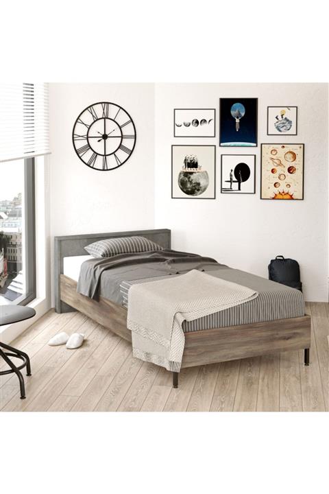 Yurudesign New Home Tekli Çocuk Ve Genç Karyola Metal Ayaklı Beton-kahve Hm4-cg