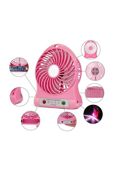 Adres Toptan Şarjlı Fan Mini Taşınabilir El Ve Masa Üstü Vantilatör Pembe