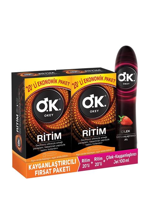 Okey Ritim 40'lı Prezervatif+Okey Çilek Kayganlaştırıcı Jel 100 ml