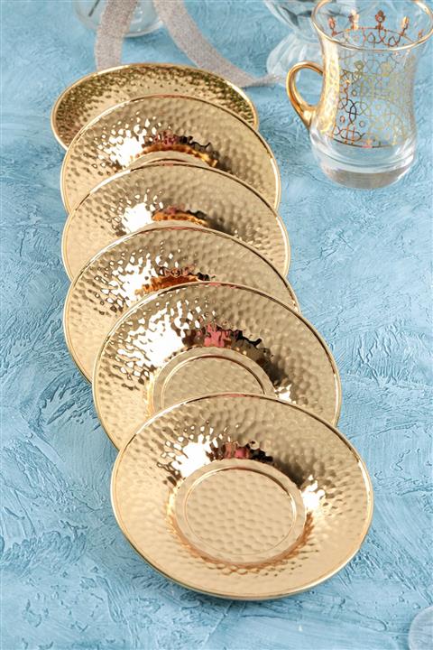 Miningaa Home Dövme Desenli Metal Gold Çay Tabağı