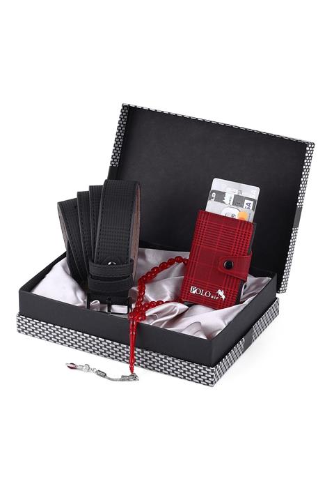 Polo Air Erkek Bordo Kutulu Ekoseli Otomatik Kartlık Seti Sete-3014-b