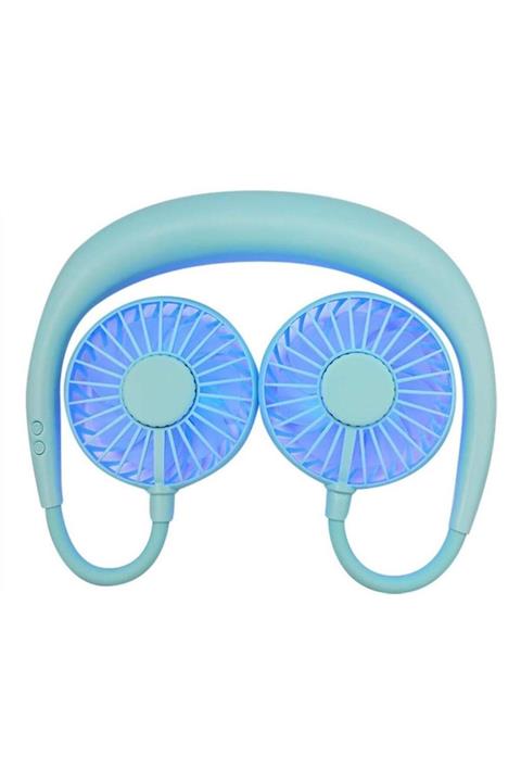 Mucosan Mini Fan Taşınabilir Şarjlı Vantilatör Işıklı Boyun Askılı Serinletici - Mavi