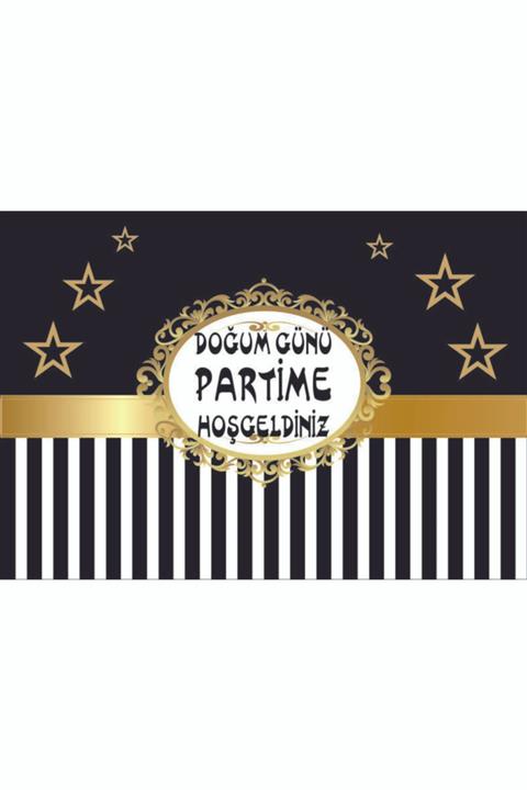 HAS REKLAM Doğum Günü Konsept Siyah Gold Renk Partime Hoşgeldiniz Afişi 100x70 cm