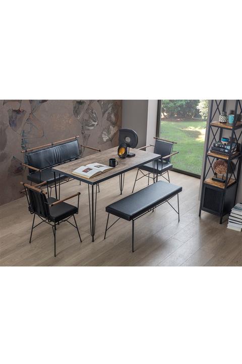 Eymense Brugge Banklı Mutfak Masa Takımı Siyah Deri