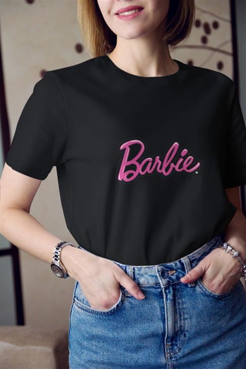 Kio Tasarım Kadın  Siyah Barbie Pembe Yazı Baskılı Tişört