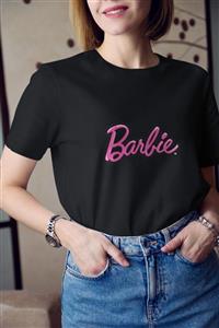 Kio Tasarım Kadın  Siyah Barbie Pembe Yazı Baskılı Tişört