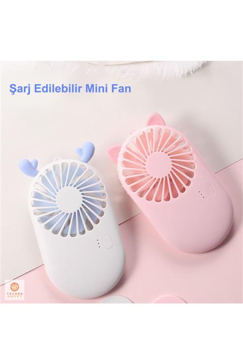 TechnoSmart Mini El Fanı Usb Şarjlı Taşınabilir 3 Kademeli Masa Üstü Kullanım Aparatı Ile