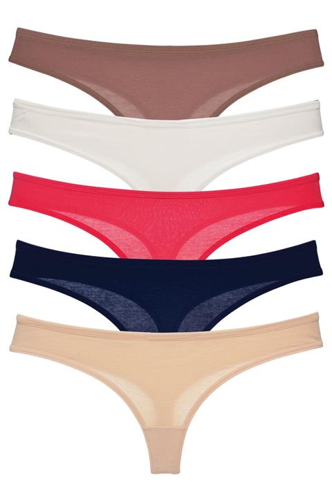 LadyMelex Kadın Vizon Ekru Ten Rengi Klasik Pamuklu Tanga 5'li Paket