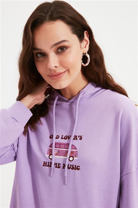 Trendyol Modest Lila Nakış Detaylı Örme Sweatshirt TCTAW22TW0068
