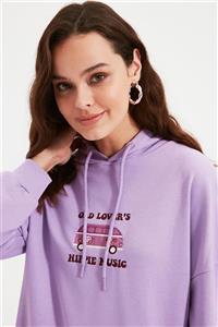 Trendyol Modest Lila Nakış Detaylı Örme Sweatshirt TCTAW22TW0068