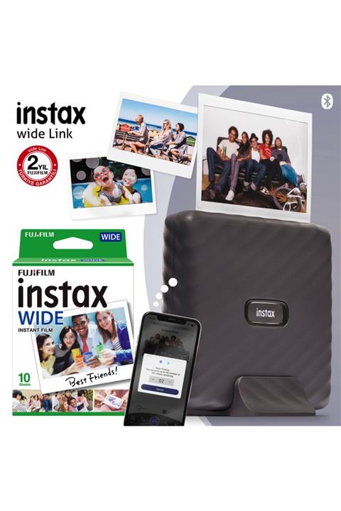 Fujifilm Instax Wide Link Gri Akıllı Telefon Yazıcısı Ve 10'lu Film