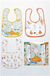 Mai Perla Rabbit Temalı Kare 3 Parça Microfiber Mama Önlüğü Kendi Kutusunda (su Geçirmez) Çıtçıtlı