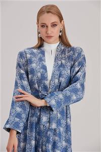 MISS RONN Desenli Pamuklu Kimono - Indigo