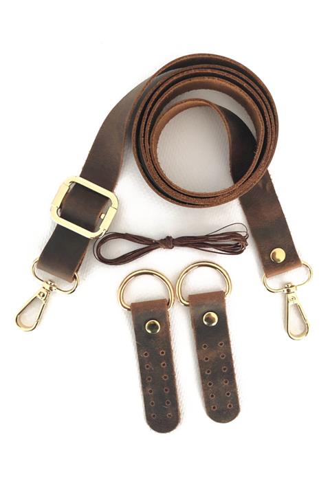 Alfa Tasarım Hakiki Deri Çanta Sapı Altın Renk Aksesuarlı (120 CM) - Crazy Taba Rengi