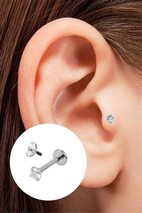 Salyangoz Company Tek taş titanyum tragus,helix piercing (8mm orta boy)
