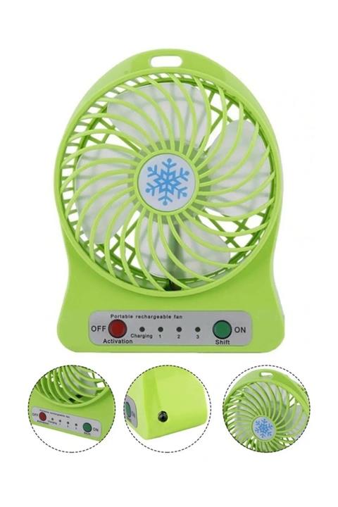 Vegetti Taşınabilir 3 Kademeli Usb Girişli Şarjlı + Pil Hediyeli Mini Masaüstü El Fanlı Vantilatör -yeşil