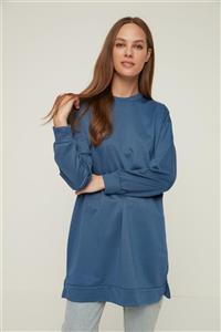 Trendyol Modest Indigo Bisiklet Yaka Örme Sweatshirt TCTAW22TW0138