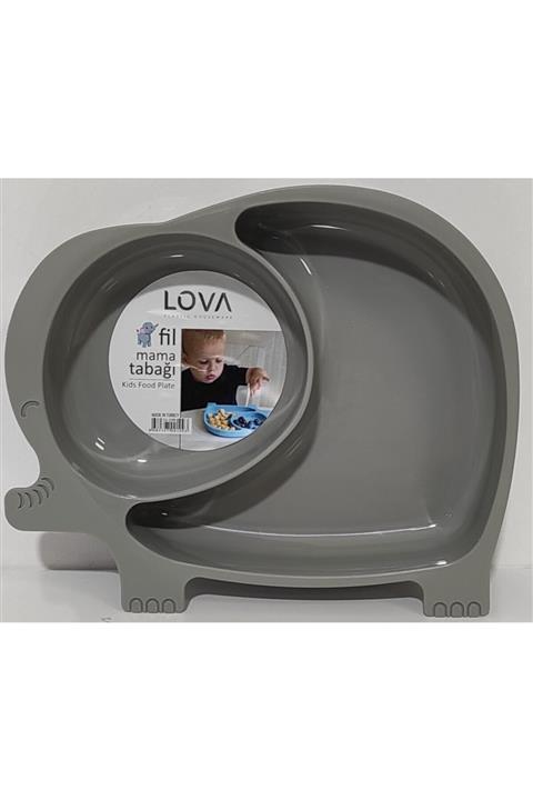 Lova Fil Şekilli 2 Hazneli Mama Tabagi-Gri