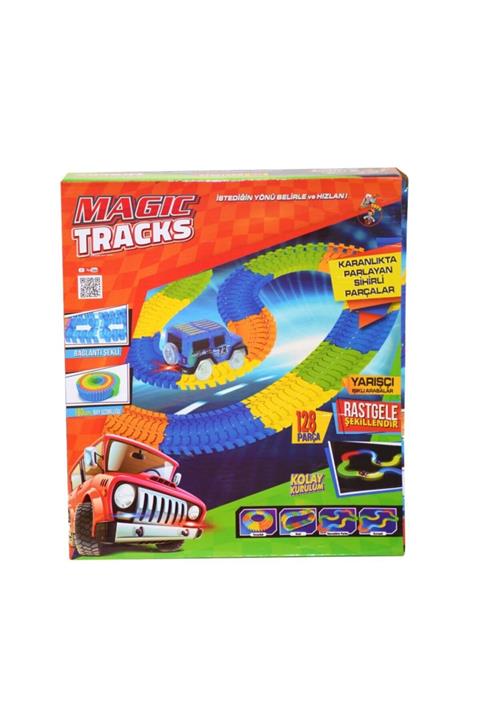 SAZE 8030 Gepettoys, Magic Tracks Karanlıkta Parlayan Yarış Pisti Ve Işıklı Yarışçı Arabalar, 128 Parça
