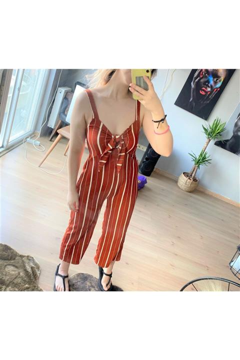 KUPAKIZI Taba Rengi Çizgili Tulum