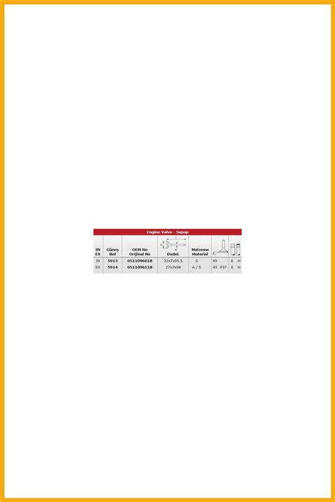 AAVDAN Subap Takımı Ibıza Cordoba 16v (ın 8 / Ex 8)