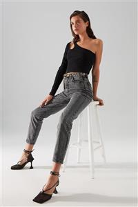 TRENDYOLMİLLA Antrasit Asit Yıkamalı Yüksek Bel Mom Jeans TWOSS20JE0164