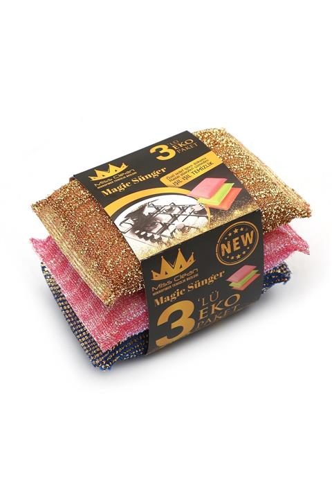 Milenay Mikrofiber Telli Bulaşık Süngeri, 3'lü Set, 1 Adet