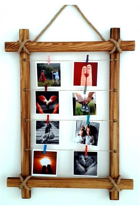 Cosargroup Ahşap Fotograf Askılıgı Ipli Askılı Halat Not Pano 5mandal Hediyeli