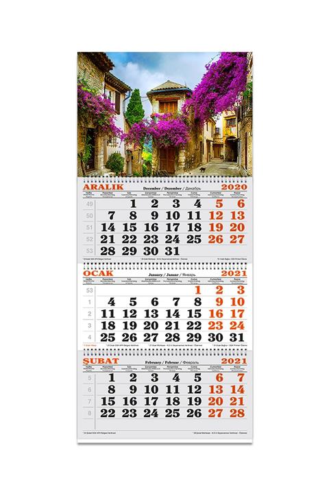 KESKİN COLOR Çiçekli Evler 33x86 Cm 2022 Spiralli 3 Aylık Gemici Takvimi