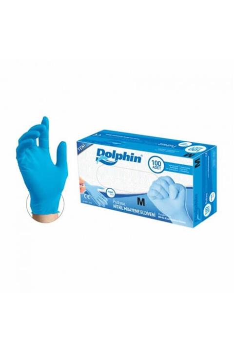 Dolphin Pudrasız Mavi Nitril Muayene Eldiveni (M) 100'lü