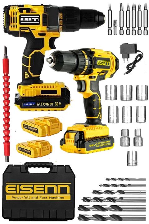 Eisenn Alman Teknoloji Maybach 58 V 8 Ah Samsung Çift Akülü Vidalama Matkap + Yardımcı Usta Set
