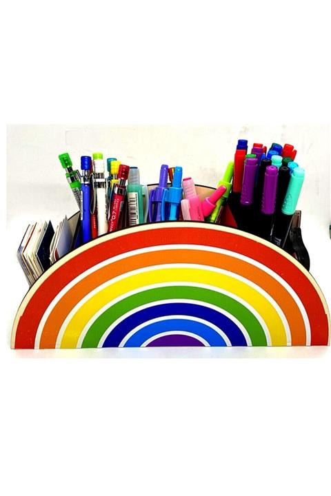 Notpa Ahşap Gökkuşağı Çocuklar Için Masaüstü Kalemlik Kalem Kutusu Organizer Gökkuşağı Ahşap