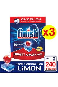 Finish Hepsi Bir Arada 240 Tablet Bulaşık Makinesi Deterjanı Limon (80X3)