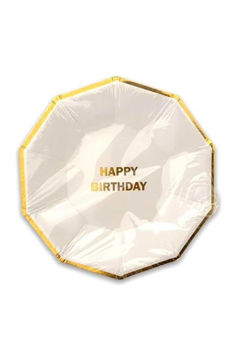 Partifabrik Makaron Renk Happy Birthday Baskılı Karton Tabak 23 Cm