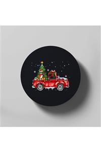 Fizello Boxer Dog Christmas Rides Red Truck Funny Xmas Cute Gift T Bardak Altlığı