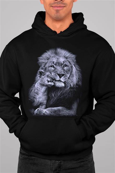 GrafikModa Siyah Unisex Aslan Hoodie