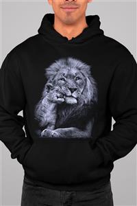 GrafikModa Siyah Unisex Aslan Hoodie