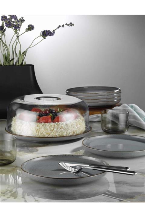 Kütahya Porselen Pearl Mood Fanuslu 7 Parça Pasta Seti Gri