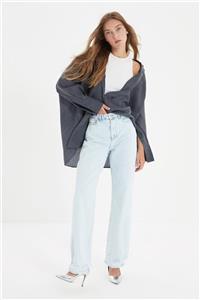 TRENDYOLMİLLA Açık Mavi Paçası Yırtıklı Yüksek Bel 90's Wide Leg Jeans TWOAW22JE0457