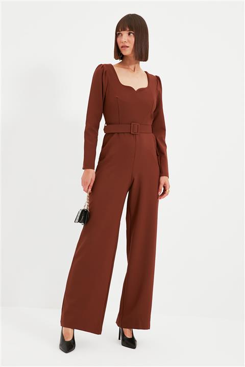 TRENDYOLMİLLA Kahverengi Kemerli Tulum TWOAW22TU0014